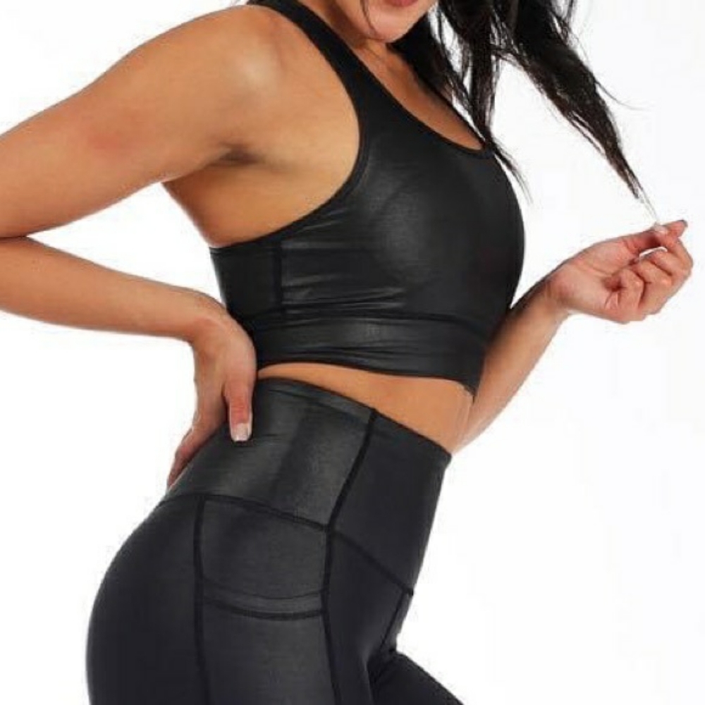 ETHOS Black leather sports bra